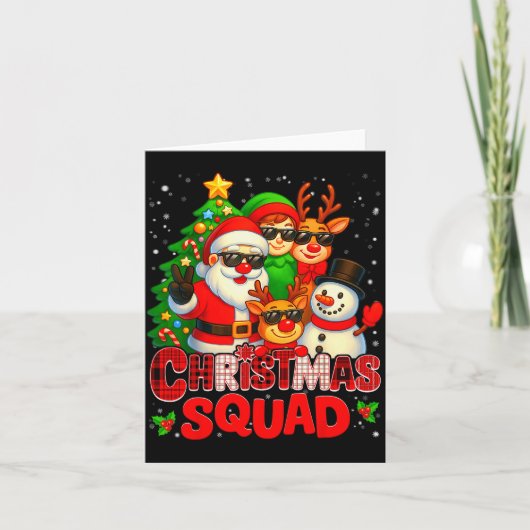 Christmas Squad Plaid Santa Snowman Elf Rudolph Xm カード (正面)