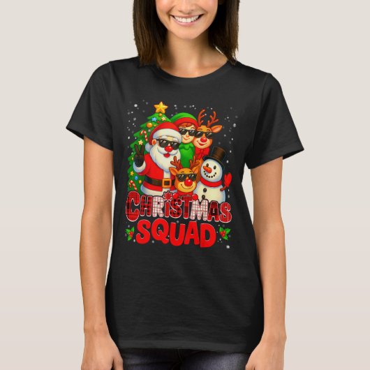 Christmas Squad Plaid Santa Snowman Elf Rudolph Xm Tシャツ (正面)