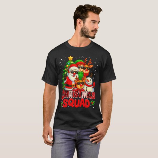 Christmas Squad Plaid Santa Snowman Elf Rudolph Xm Tシャツ (正面フル)