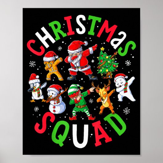 Christmas Squad Santa Dabbing Elf Family Matching  ポスター (正面)