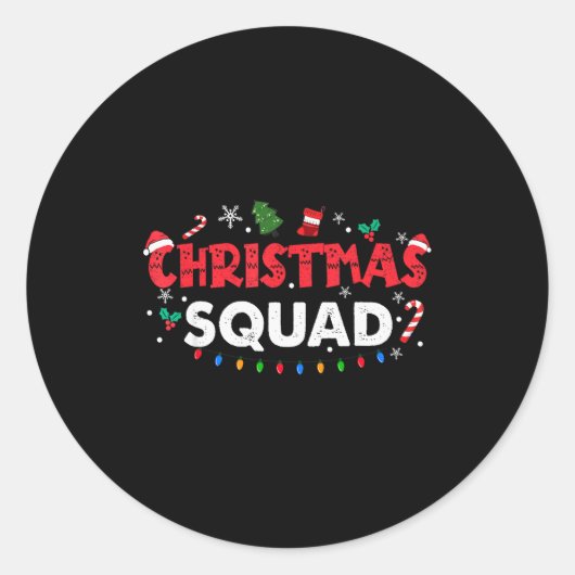 Christmas Squad Santa Family Matching Group Xmas B ラウンドシール (正面)