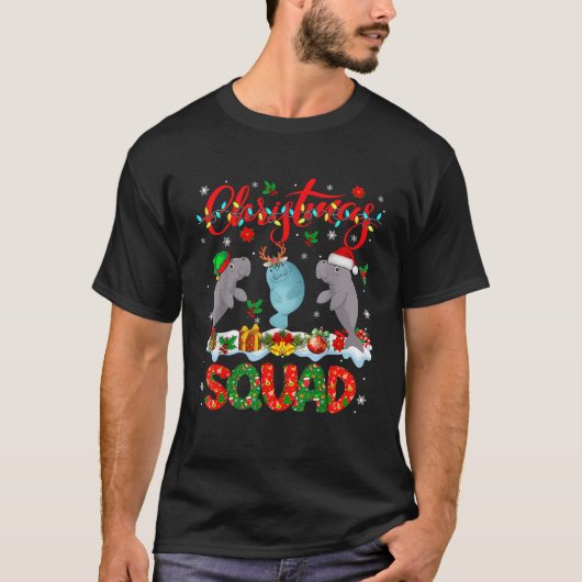 Christmas Squad Three Santa Reindeer Elf Manatees Tシャツ (正面)