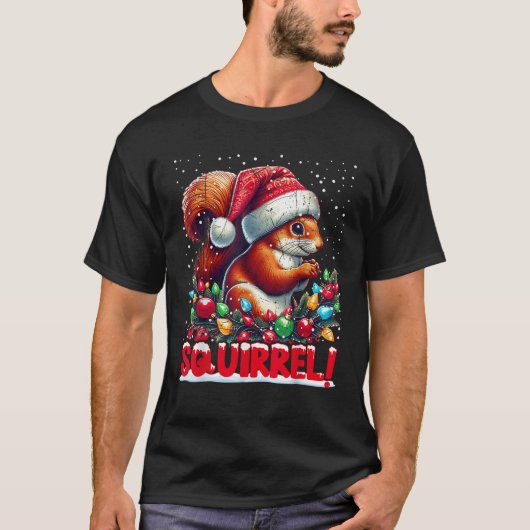 Christmas SQUIRREL Candy Cane Santa Hat Family Xma Tシャツ (正面)