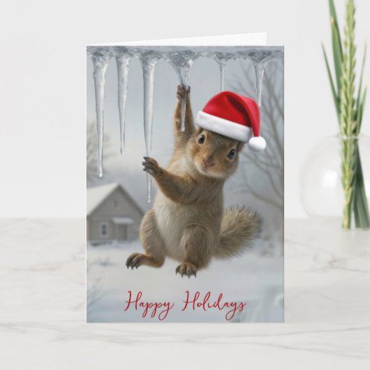 Christmas Squirrel Hanging From an Icicle カード (正面)