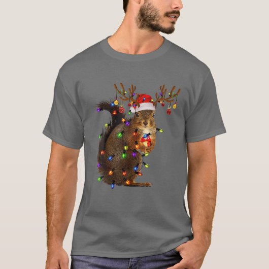 Christmas Squirrel Lights Squirrel Reindeer Funny Tシャツ (正面)