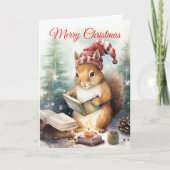 Christmas Squirrel reading シーズンカード (正面)