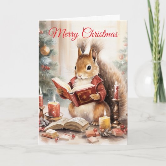 Christmas Squirrel reading シーズンカード (正面)