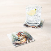 Christmas Squirrel reading スクエアペーパーコースター (インサイチュ)