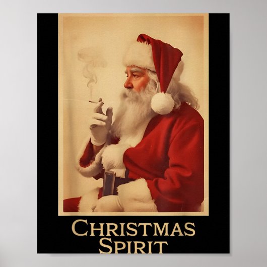 Christmas Srit Funny Vintage Santa Smoking Christm ポスター (正面)