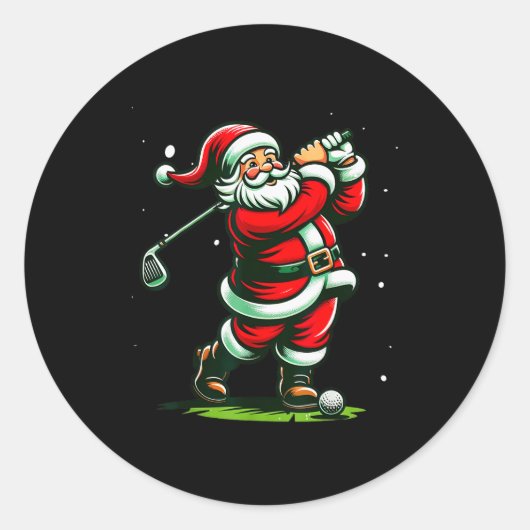 Christmas Srts, Santa Plays Golf Xmas Women Men &a ラウンドシール (正面)