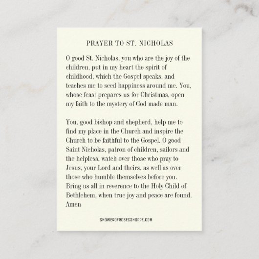 Christmas St. Nicholas. Baby Jesus Feast Day 名刺 (裏面)