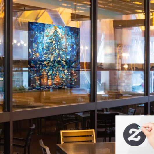 Christmas Stained Glass Window Cling ウィンドウサイン (レストラン窓)