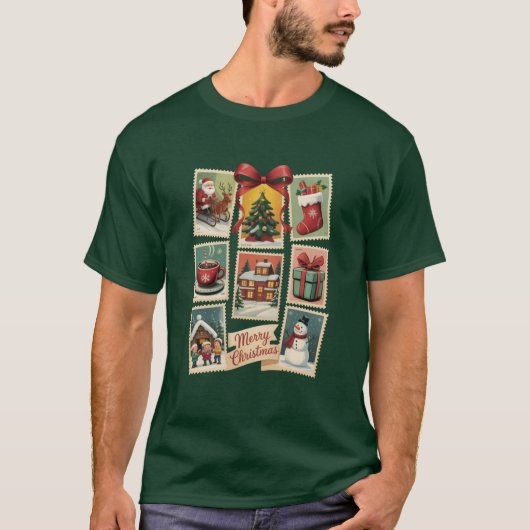 Christmas Stamp Holiday Postage Stamps Retro Santa Tシャツ (正面)