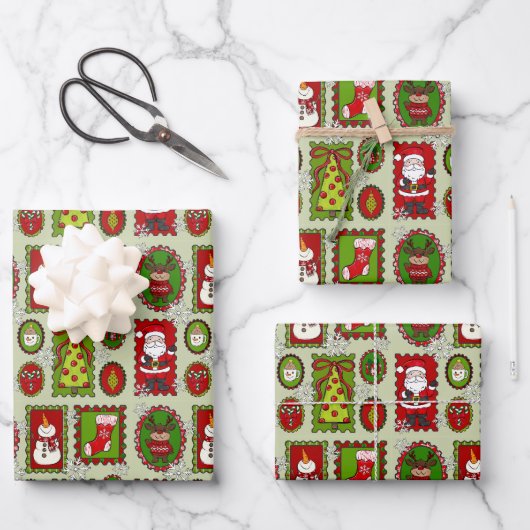 Christmas Stamps Gift Wrap Sheets  ラッピングペーパーシート (正面)