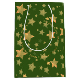 Christmas Star Gold Green Elegant Vintage Classic ミディアムペーパーバッグ