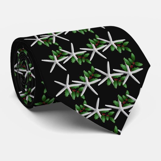 Christmas Starfish Black pattern tie ネクタイ (ロール)
