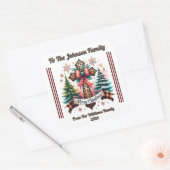 Christmas Sticker on a Wrapped Gift スクエアシール (封筒)