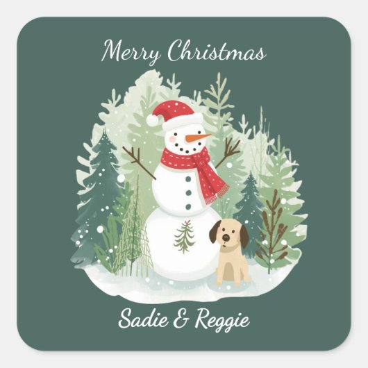 Christmas Sticker - Personalized Santa & Reindeer スクエアシール (正面)