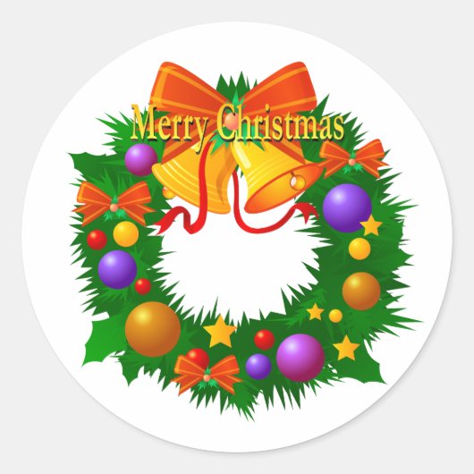  Christmas Sticker Wreath with Bells and Ornaments ラウンドシール (正面)