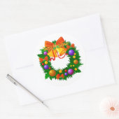  Christmas Sticker Wreath with Bells and Ornaments ラウンドシール (封筒)