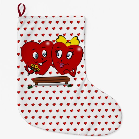 Christmas Stocking, Couple Red Hearts Love ラージクリスマスストッキング (正面)