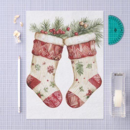 Christmas Stocking Design Tissue Paper 薄葉紙 (クラフト)