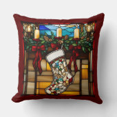 Christmas Stocking Faux Stained Glass クッション (正面)