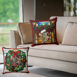 Christmas Stocking Faux Stained Glass クッション