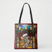 Christmas Stocking Faux Stained Glass トートバッグ (正面)