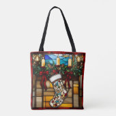Christmas Stocking Faux Stained Glass トートバッグ (裏面)