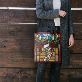 Christmas Stocking Faux Stained Glass トートバッグ