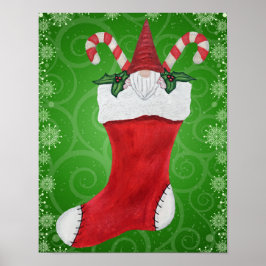 Christmas Stocking Gnome Candy Canes Snowflakes ポスター
