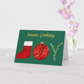 Christmas Stocking Ornament Tree Joy Typography 箔シーズンカード (蘭)