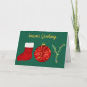 Christmas Stocking Ornament Tree Joy Typography 箔シーズンカード (正面)