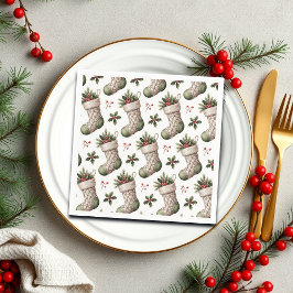 Christmas Stockings Winter Berries スタンダードカクテルナプキン