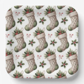 Christmas Stockings Winter Berries ペーパープレート (正面)