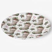 Christmas Stockings Winter Berries ペーパープレート (アングル)