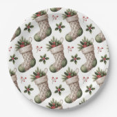 Christmas Stockings Winter Berries ペーパープレート (正面)