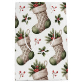 Christmas Stockings Winter Berries ミディアムペーパーバッグ (正面)