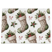 Christmas Stockings Winter Berries ラージペーパーバッグ (正面)