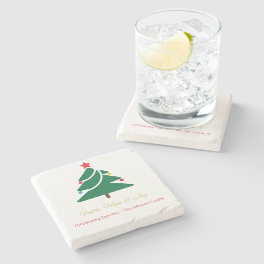 Christmas Stone Coaster with Holiday Motifs ストーンコースター (横)