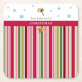 Christmas Striped– Holiday Cooking & Baking Gift スクエアペーパーコースター