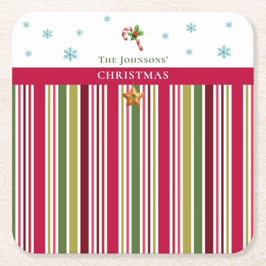 Christmas Striped– Holiday Cooking & Baking Gift スクエアペーパーコースター (正面)
