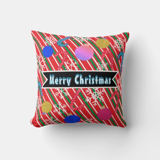 Christmas Stripes Candy Canes Ornaments  クッション (正面)