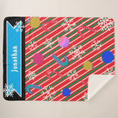 Christmas Stripes Candy Canes Ornaments Name シェルパブランケット (正面(横))