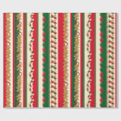 Christmas Stripes Gingerbread & Ornaments Pattern ラッピングペーパー (フラット)