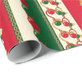 Christmas Stripes Gingerbread & Ornaments Pattern ラッピングペーパー (ロールコーナー)