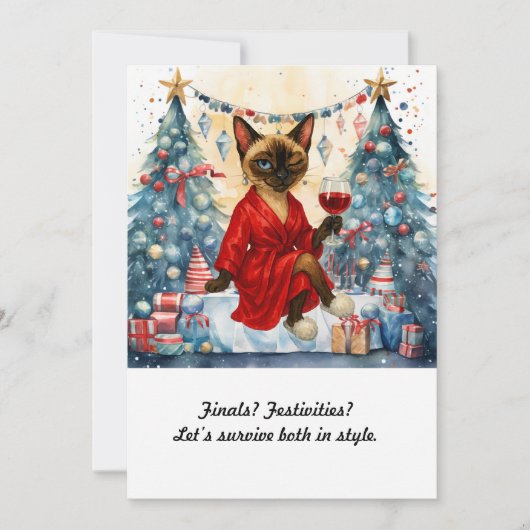 Christmas Study Break Invitation Siamese Cat 招待状 (正面)