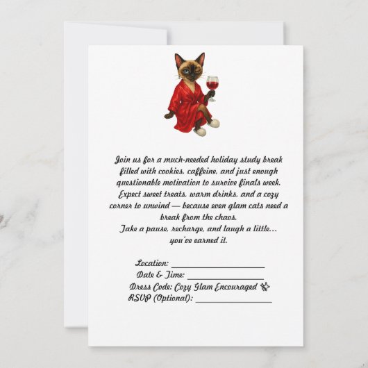 Christmas Study Break Invitation Siamese Cat 招待状 (裏面)