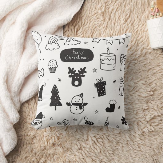 Christmas style black and white クッション (ブランケット)